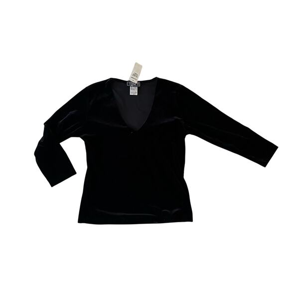 NWT Y2K Retro Black Velvet V Neck Top Wmns S Whimsygoth Fairy Grunge - Picture 1 of 6